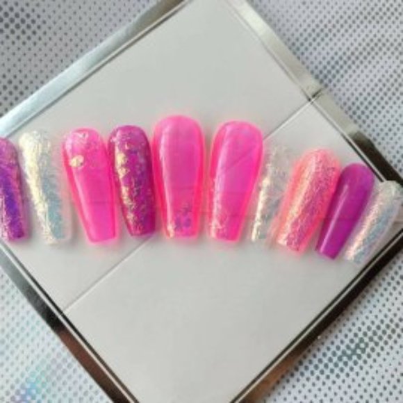 Pink/Purple Jelly n Iridescence foil press on nail pPN46 - Picture 7 of 8